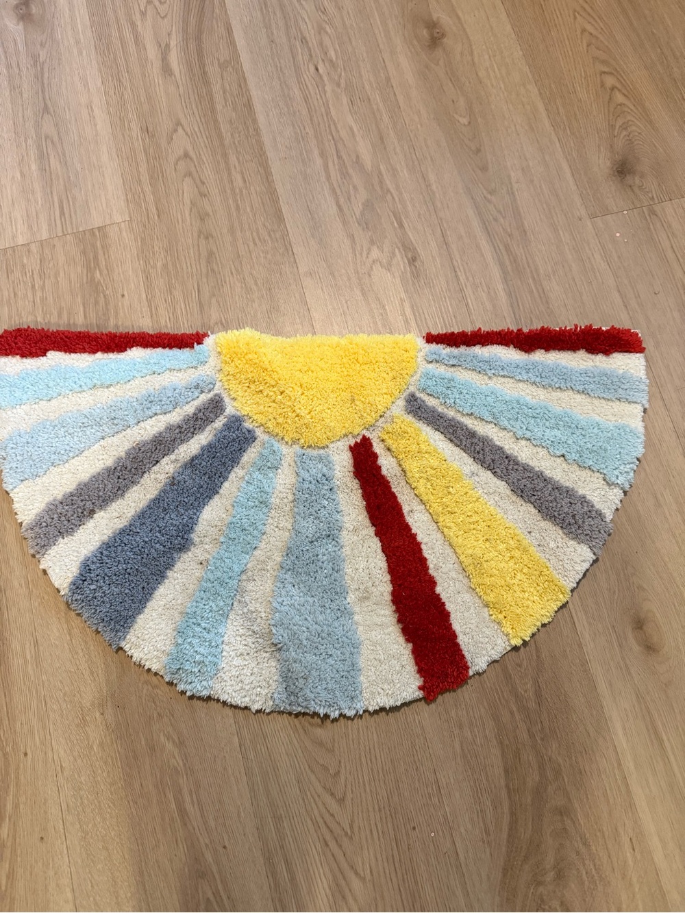 Sunburst Half-Moon Door Mat in Yellow, Red, Light Blue, Gray, Cream